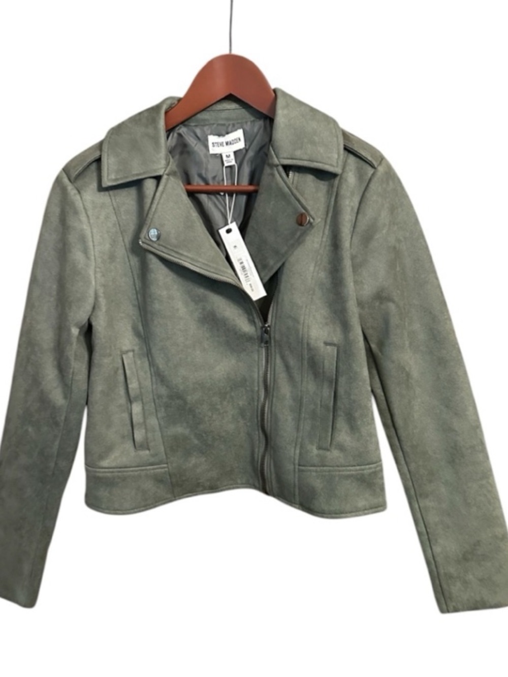 Steve Madden Sage Green Suede Moto Jacket